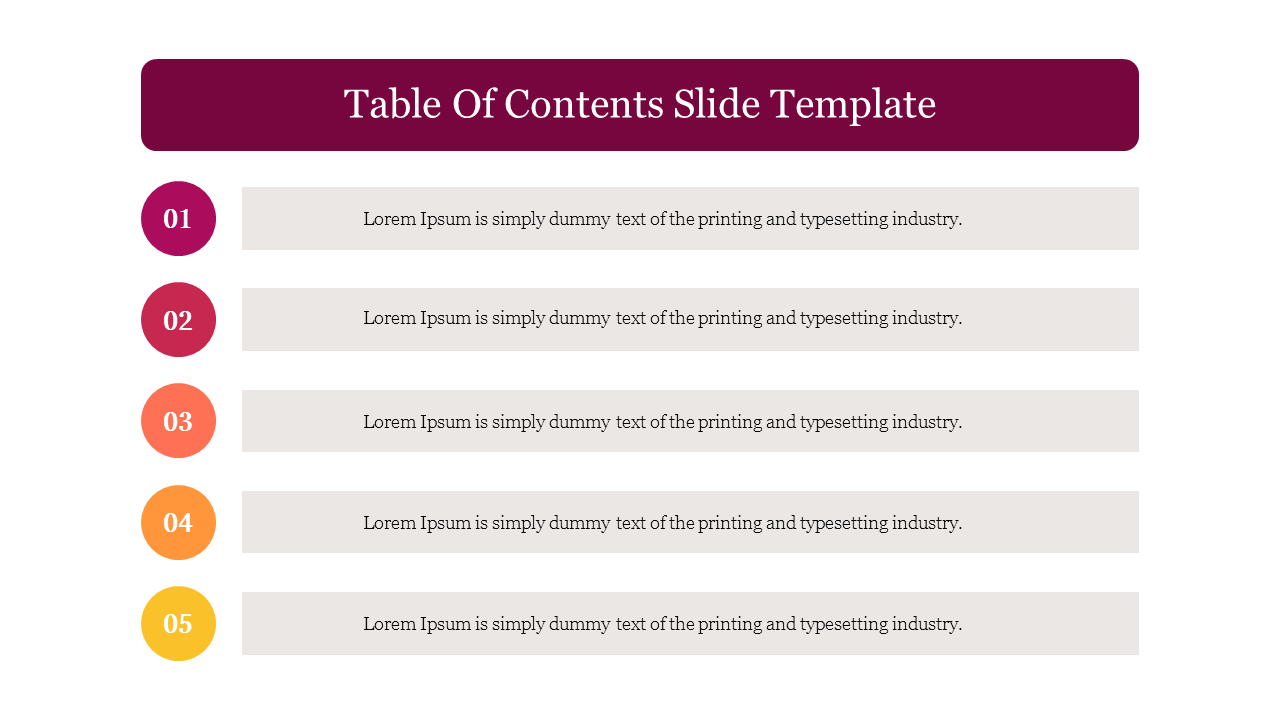 Table Of Contents Slide Template Free